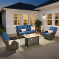 thumbnail image 2 of Ovios 5 Piece Outdoor Patio Furniture Set All-Weather Wicker Rattan Conversation Set with High Back Swivel Chairs & Propane Fire Pit Table, Navy Blue, 2 of 11