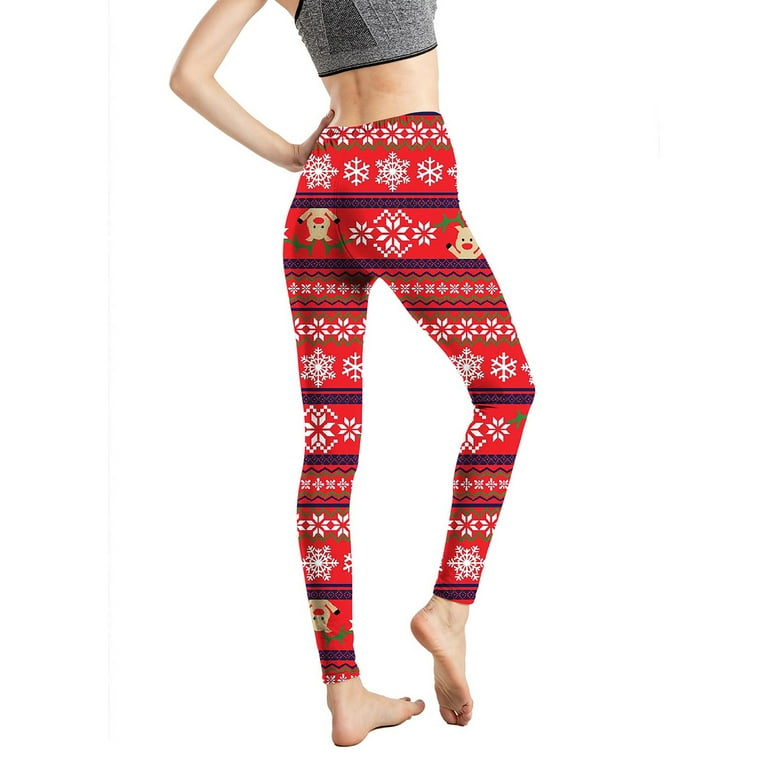 Niuer Ladies Funny Snowflake Print Tights Women Striped Bottoms Stretchy  Holiday High Waist Soft Christmas Leggings Big Red Snowflake Elk S/M