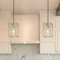 1-Light Modern Industrial Mini Square Cage Pendant Light with Wrought Iron Accents in Antique Silver