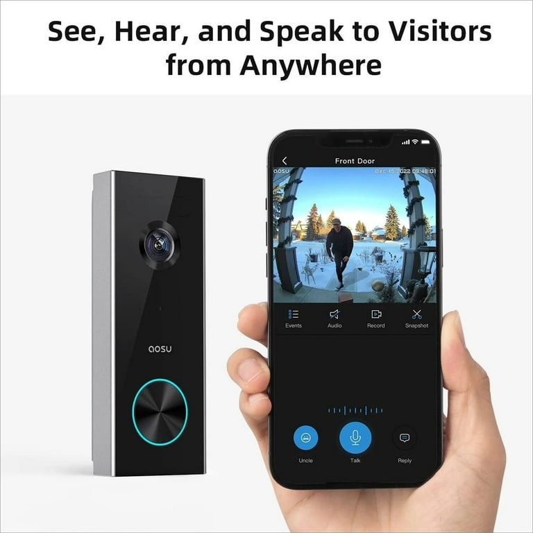 美品✨【AOSU 2K 】ドアホン ビデオドアベル カメラ付き wifi AOSU 2K Wireless Video Doorbell, Motion Sensor, Chime, 180-Day
