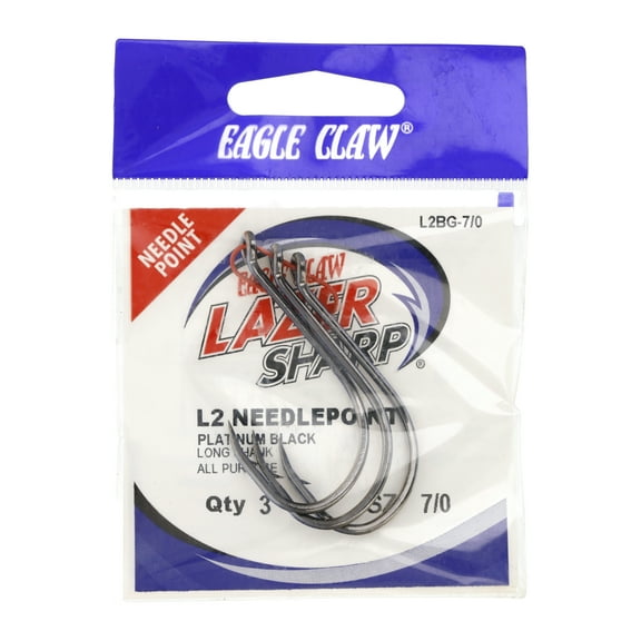 Lazer Sharp L2BGH-7/0 Octopus Long Shank Hook, Black, Size 7/0, 3 Count