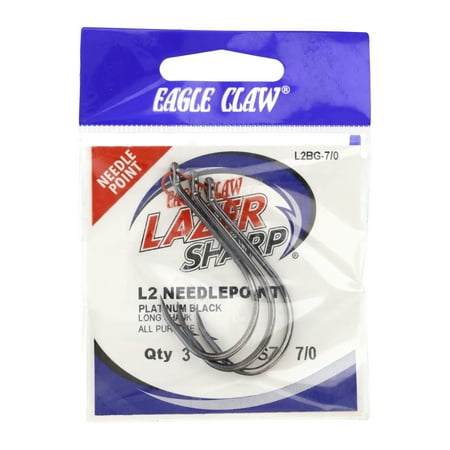 UPC: 0047708690454 | Lazer Sharp L2BGH-7/0 Octopus Long Shank Hook  Black  Size 7/0  3 Count