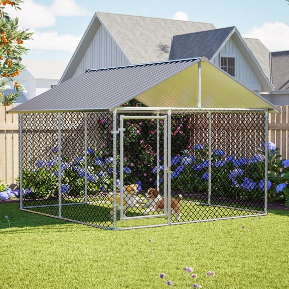 RocVanc Heavy Duty Dog Kennel Outside with Galvanized Steel Roof Large Outdoor Dog Enclosure Crate Shade Dog Pen Playpen Pet Dog Run House UV & Waterproof
