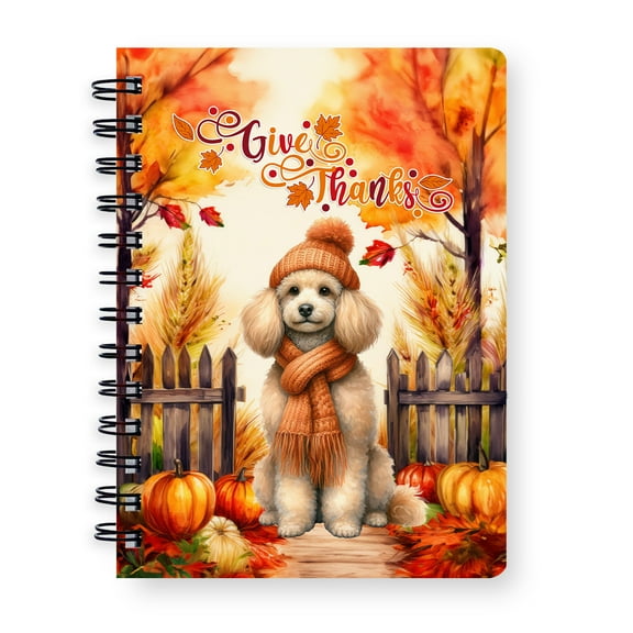 Happy Thanksgiving Poodle Give Thanks Fall Beanie Scarf Welcome Spiral Bound Journal Poodles Dog Lover Gifts Idea 5x7in Spiral Notebook - 00020