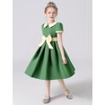 thumbnail image 5 of IBTOM CASTLE Kids Girls 1950s Retro Vintage Tea Party Bowknot Dress Short Puff Sleeve Contrast Panel Swing Party Dresses 9-10 Years Green, 5 of 7