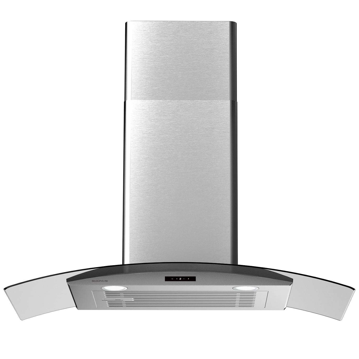 30 Inch Wall Mounted Curved Glass Range Hood with 450 CFM,Stainless Steel kitchen Ductless/Ducted Convertible with 3 Speed Controls,Permanent Baffle Filters and 2 LED Lights