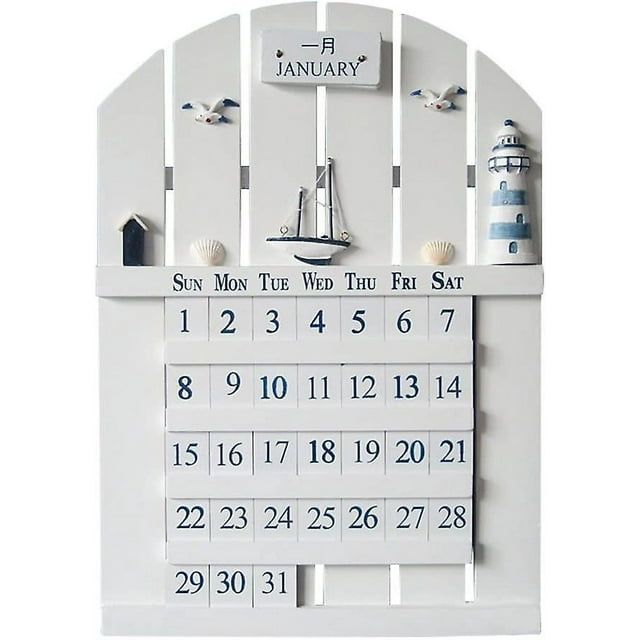 Jinsinto Retro Mediterranean Wood Calendar Removable Blocks Perpetual Wall Calendar