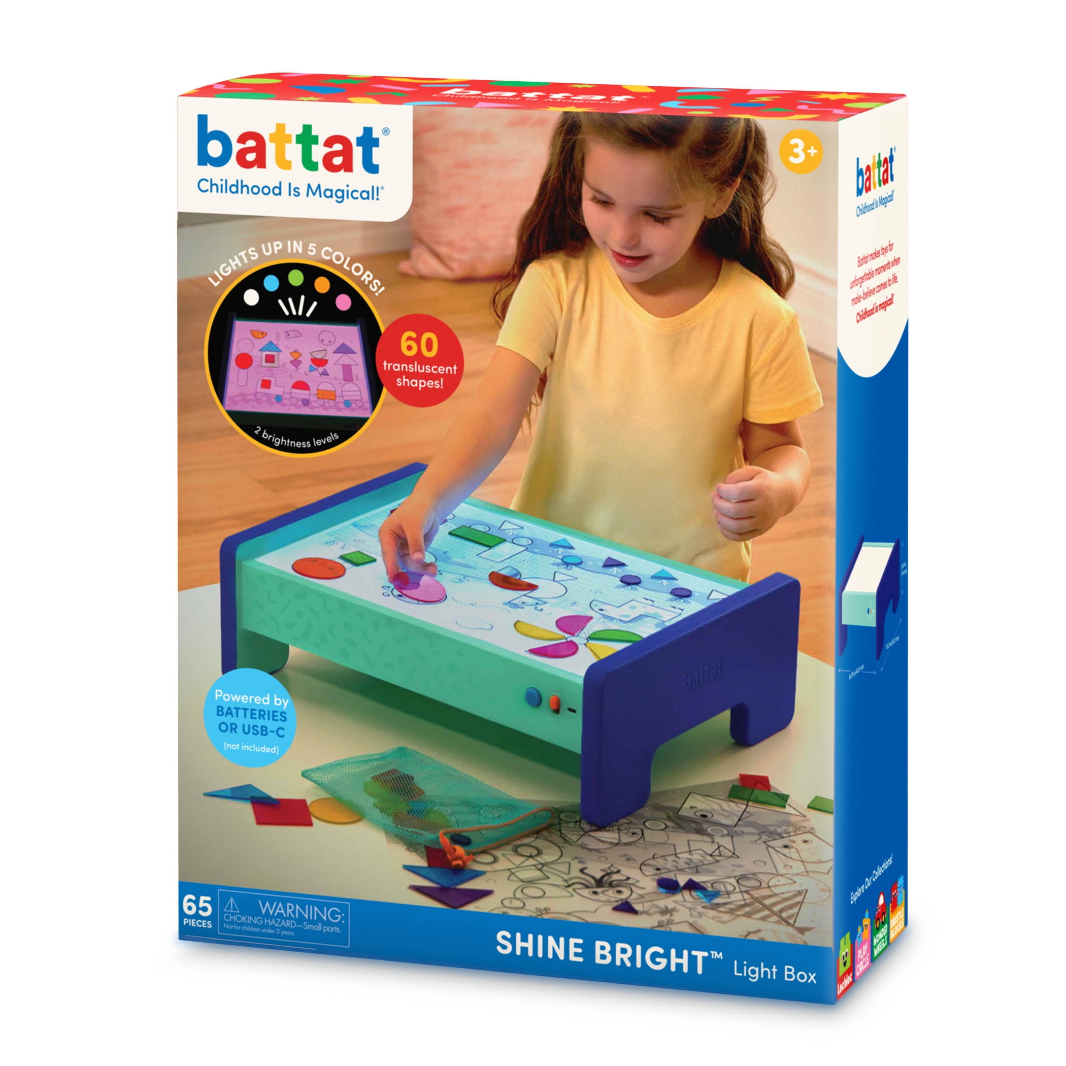 Battat Boîte lumineuse Shine Bright en plastique – 60 formes et 3 feuilles transparentes, jouet pour tout-petits et enfants d’âge préscolaire BOÎTE LUMINEUSE BATTAT