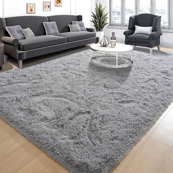 HioHa 8'x10' Area Rugs for Living Room, Large Shag Plush Carpet, Soft Fluffy Thick Easy to Clean Rug for Bedroom Dorm, Silver Gray