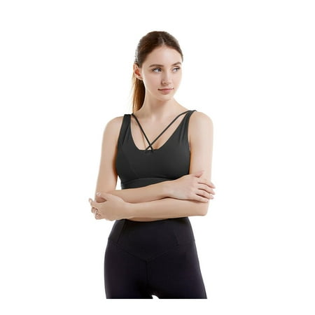 

LACOZY Running Shockproof Beautiful Back Gathering Vest For Women Yoga Bra Black Large Size