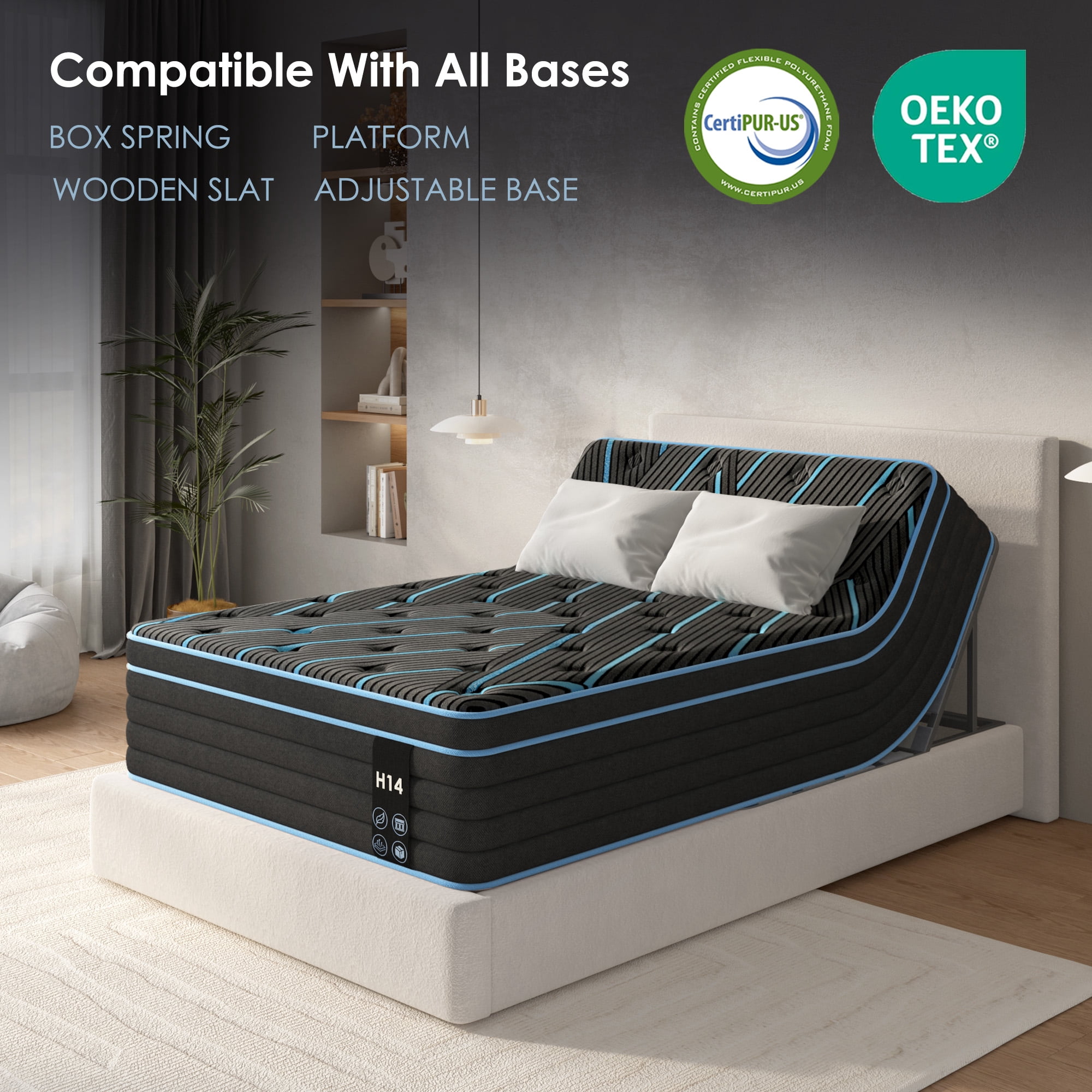 Leumius Twin Size Mattress 12" Hybrid Mattress in a Box,Individually Pocketed Innerspring, Medium Firm,Pressure Relief,Blue