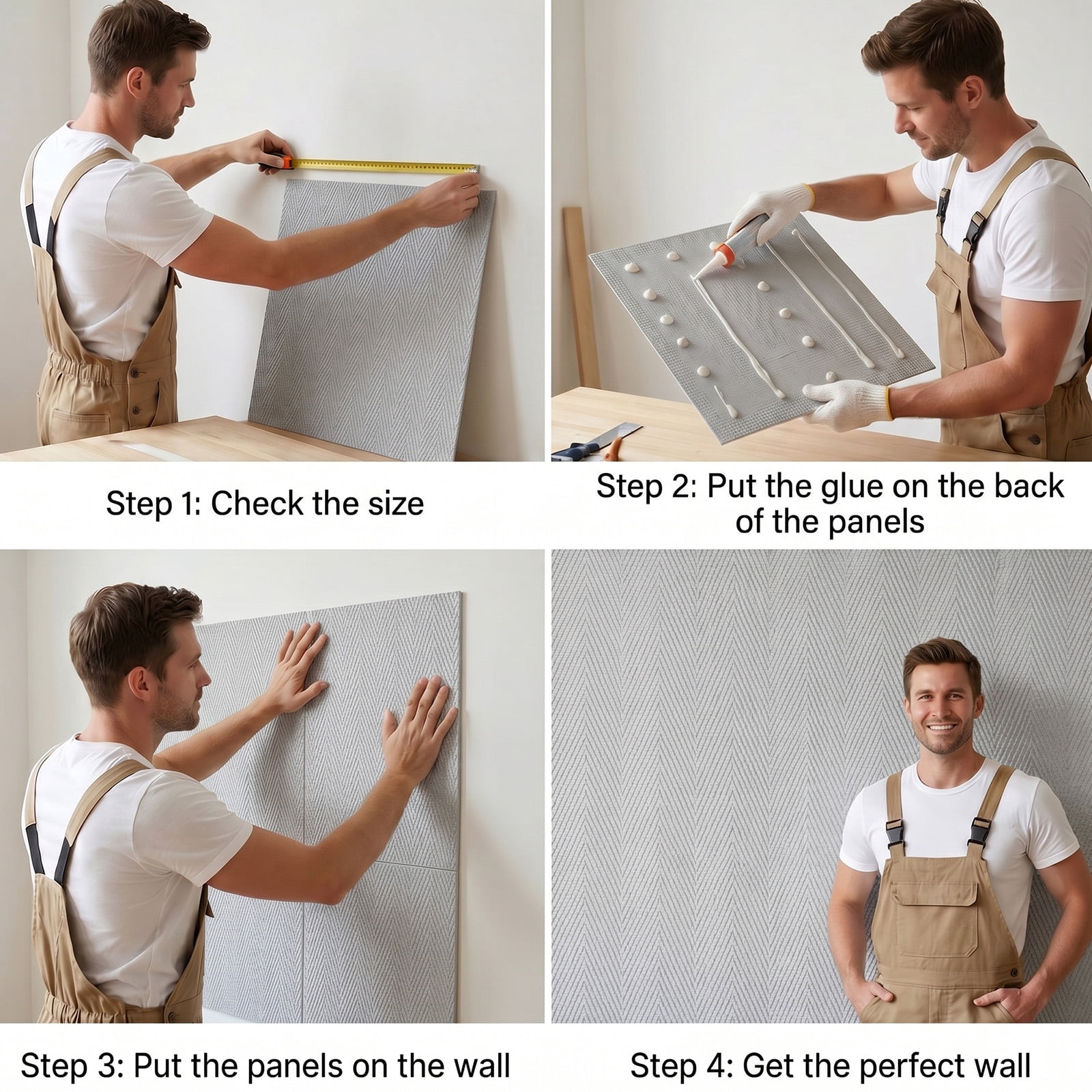 BEAUTYPEAK 8PCS 24"x 24" 3D Wall Panels Lightweight Wall Decor Panels for Home, Cement Grey