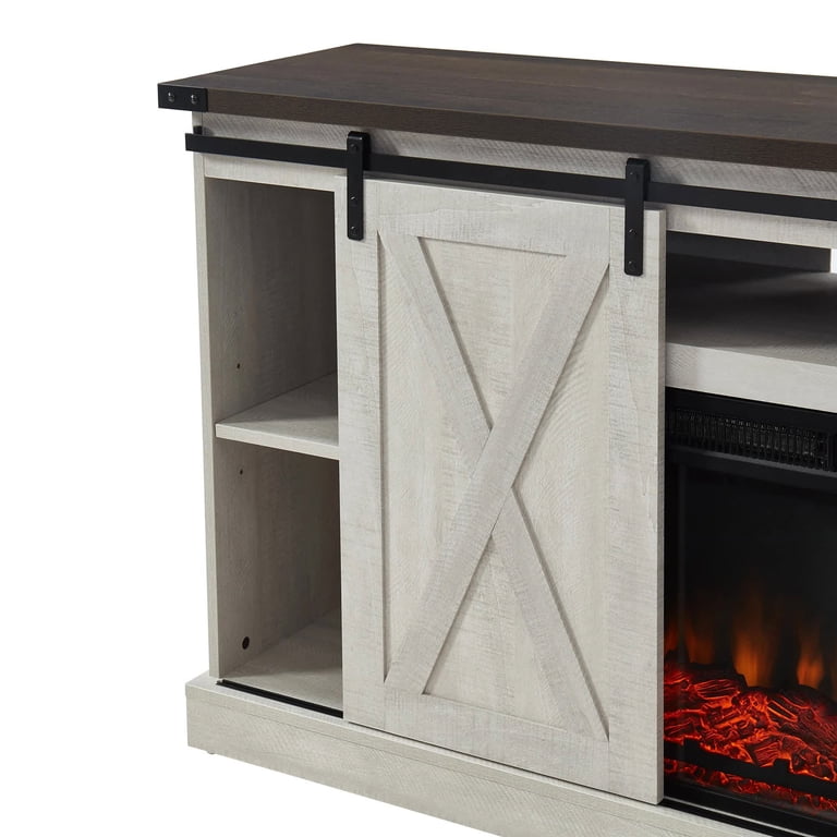 Edyo Living Electric Fireplace TV Stand with Sliding Barn Door, Gray Wash -  Walmart.com