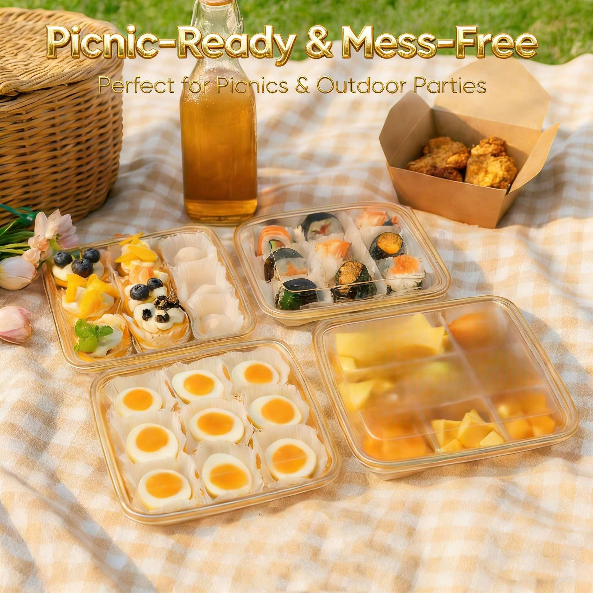 54 Eggs Clear Deviled Egg Tray with Lid, Plastic Party Serving Tray with Greaseproof Paper for Deviled Eggs, Sushi & Desserts