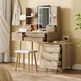 thumbnail image 2 of 7-Drawer Vanity Desk with LED Mirror & Carved Details, Fluted Makeup Table with Metal Legs and PU Stool, Carved Dressing Table with Jewelry Storage for Bedroom, 2 of 10