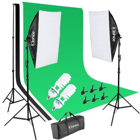 Kshioe Photography Soft Light Box with Background Stand Muslim Cloth (Black & White & Green) Softbox Lighting