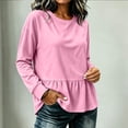 thumbnail image 3 of Lmnyox Women's Sweatshirts Crew Neck Solid Color Peplum Long Sleeve Pullover Fall Fashion Sweatshirts, 3 of 6