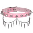 thumbnail image 2 of VIGVAN Women Studded Cross Leather Choker Steampunk Style Gemstone Gothic Choker Alloy Metal Necklace (Tassels Spike Pink), 2 of 6
