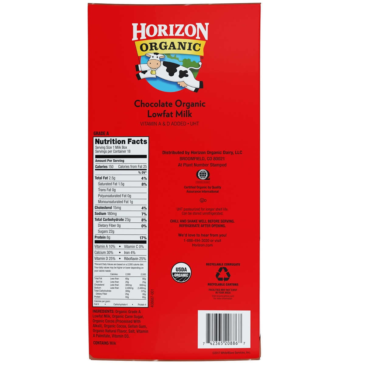 Horizon 1% Chocolate DHA Milk Pack of 18