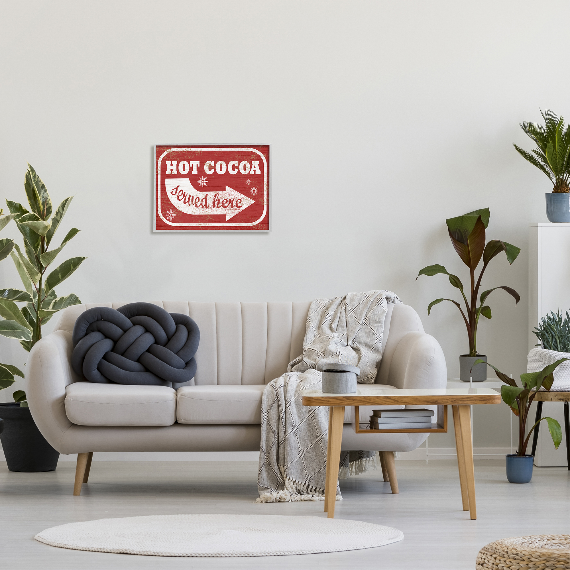 Stupell IndustriesHoliday Rustic Distressed White and Red Vintage Sign Hot Cocoa Served HereFramed Wall Art by Daphne Polselli