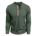 thumbnail image 4 of SERTG Men Casual Tops Fashion Half Button Solid Color Breathable Long Sleeve Round Neck Blouses Shirts Spring Fall Thin Tops(Army Green,M), 4 of 7