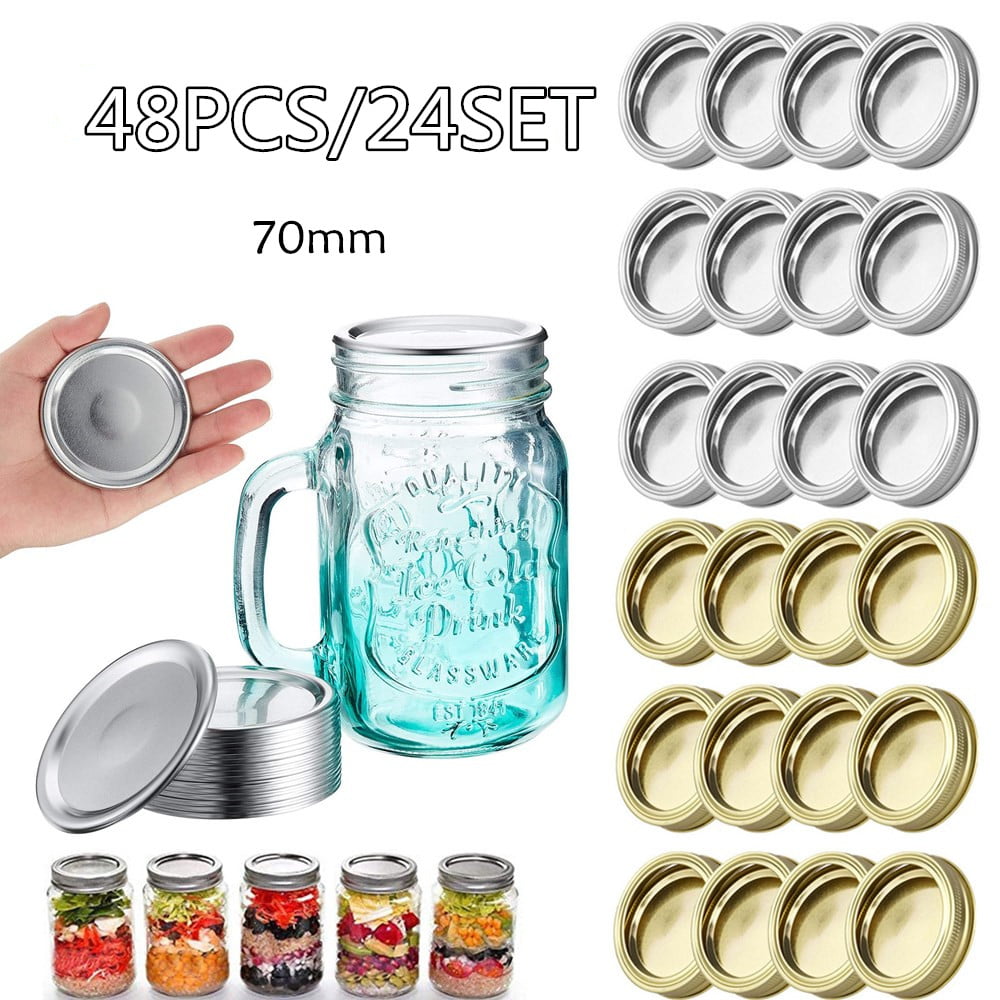 Split-Type Lids Leak Proof Silicone and Secure for Mason Jar Canning Lids 24PC Mason Jar Canning Lids silver, regular mouth 70mm 