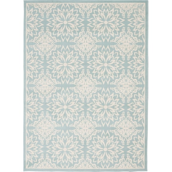 5' X 7' Blue and Ivory Floral Medallion Power Loom Area Rug