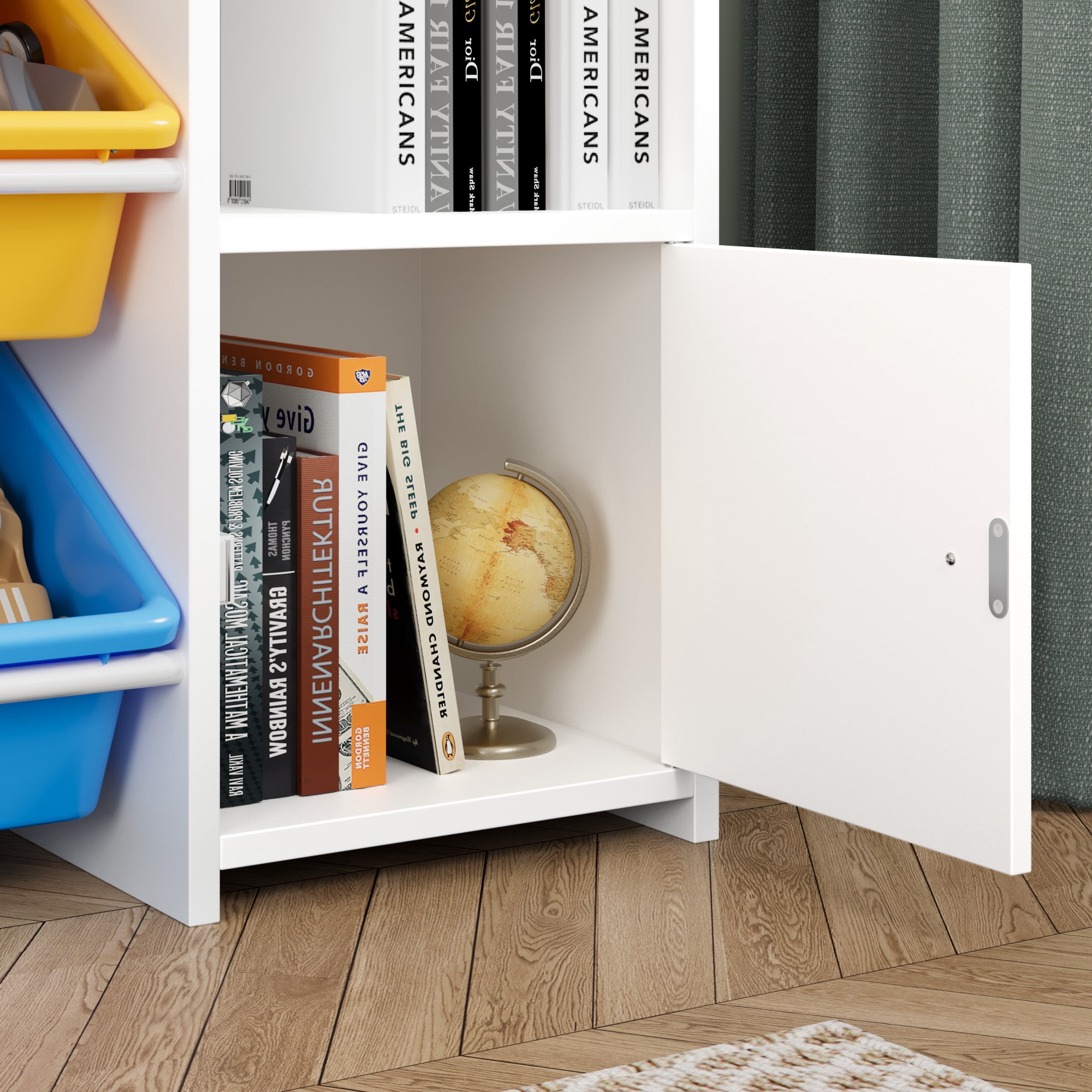 Homfa Kids Toy Cubby Bookcase with 9 Bins White Storage Organizer Bookshelf with 2 Door for Children Room Playroom Organization