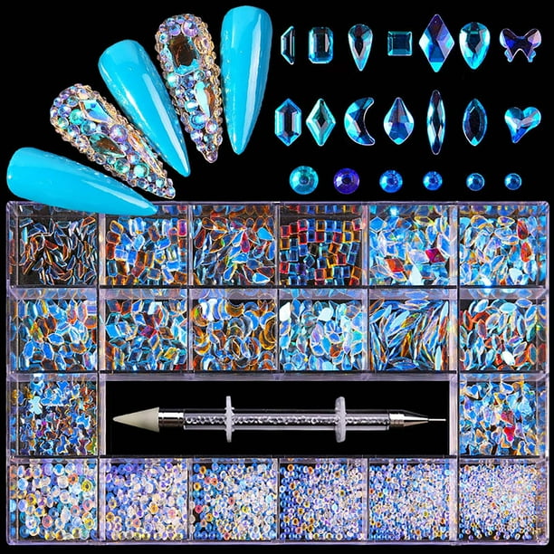 Uñas postizas, uñas postizas, regalos para mujeres, caja de diamantes para decoración de uñas, juego de joyas para decoración de uñas DIY con forma de diamante de vidrio plano, taladro para uñas