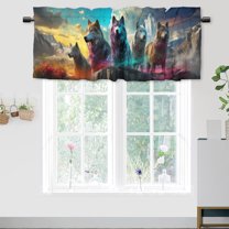 Fantasy Wolf Window Curtain Valances Mountain Flowers Wild Animals Sunset Scenery Privacy Window Valances for Living Room Kitchen 54 by 18 in, 1 Panel