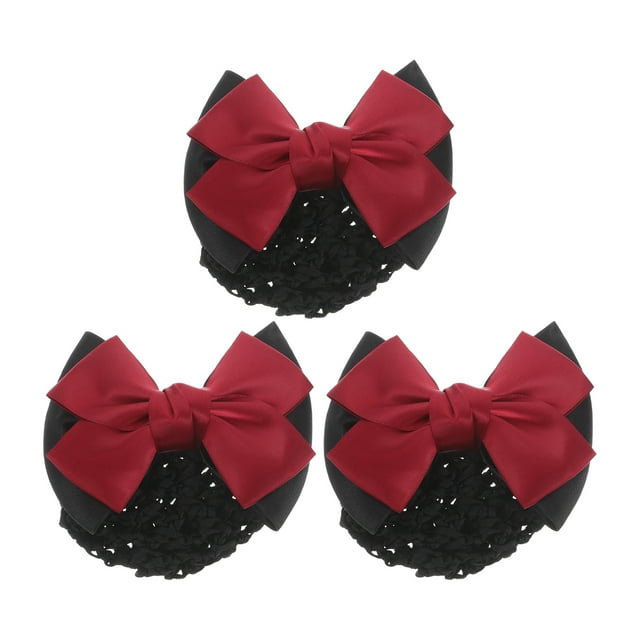 3 piezas de moño elástico con lazo para el pelo, red con lazo grande, clip de malla para mujeres y niñas, color rojo