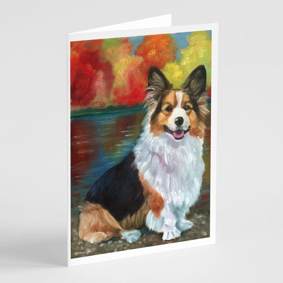 Corgi by the lake Greeting Cards and Envelopes Pack of 8