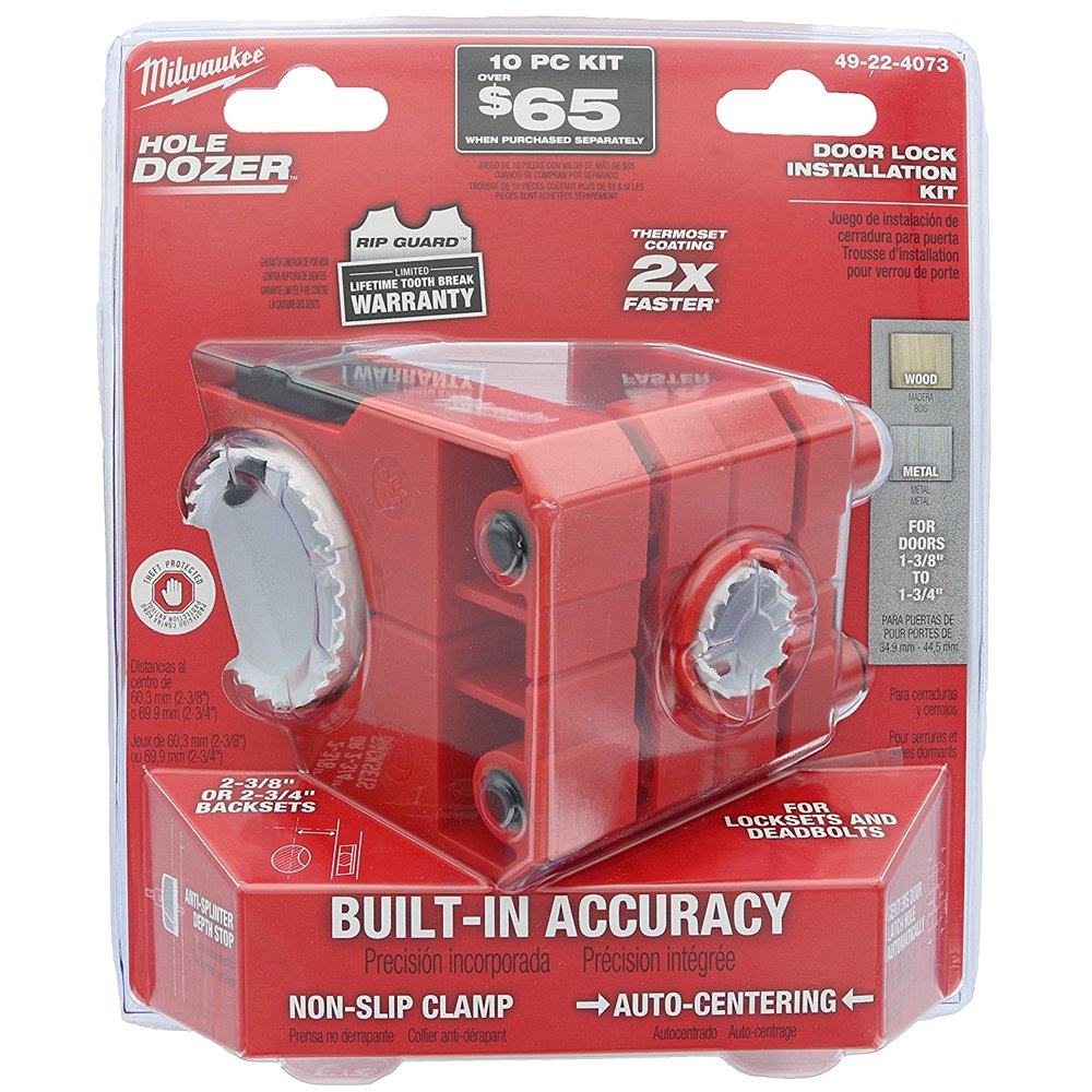 Milwaukee 49224073 Polycarbonate 13/8" 13/4" Door Lock and Deadbolt Installation Kit with