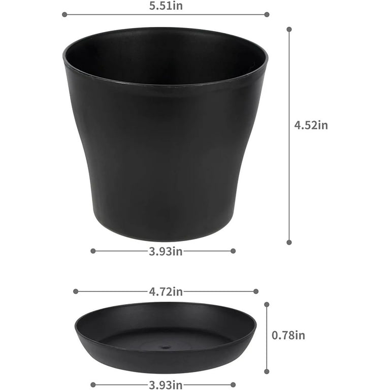 Casewin 5.5inch Plastic Plant Pots Indoor, Plant Pots, Black Flower Planter  with Drainage, Small Round Pots for Snake Plant, Orchid, Lily, Aloe