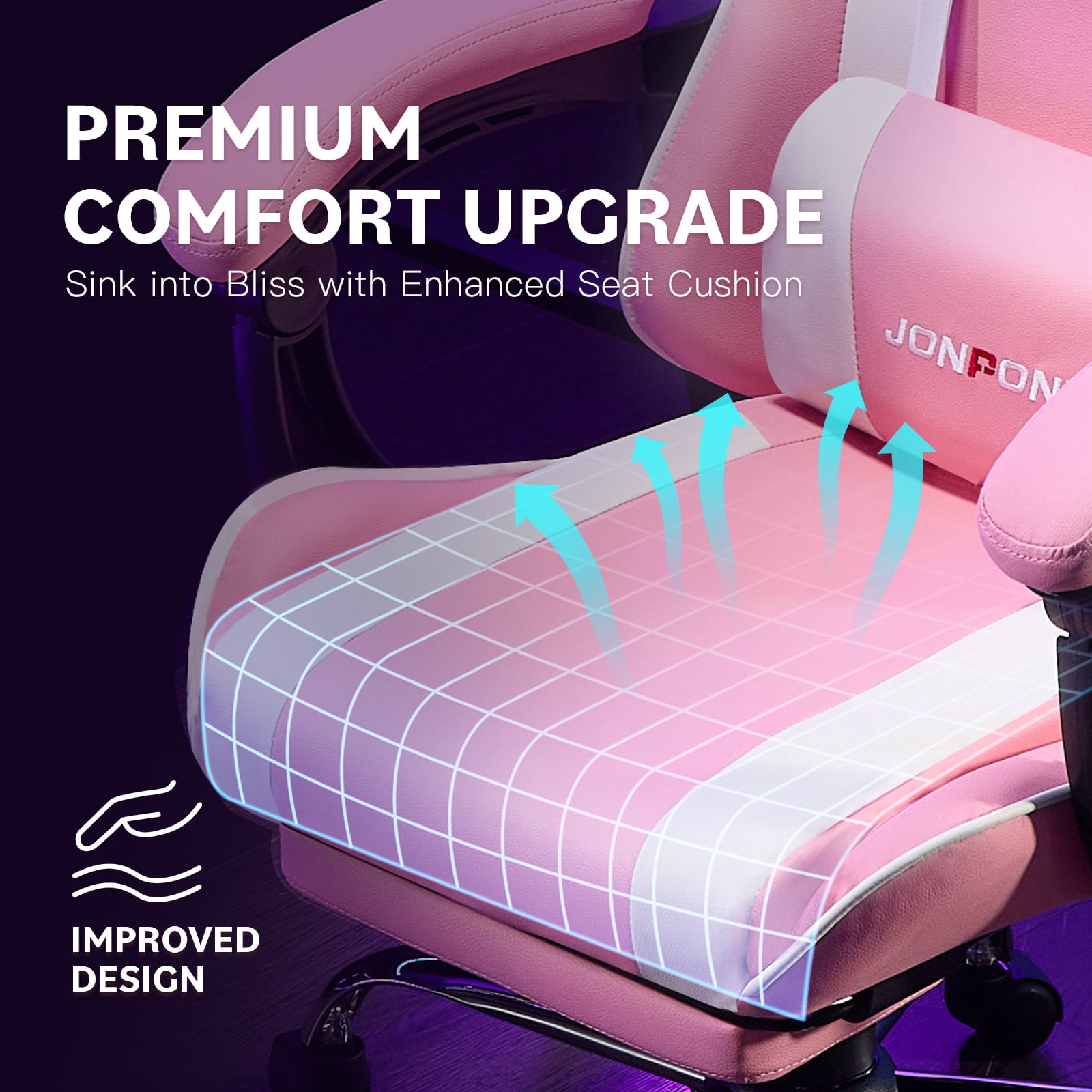 JONPONY Big and Tall Gaming Chair, Ergonomic Design, Gamer Chair PU Leather with Footrest and Lumbar Support, High Back Office Chair Support 8 Hours Long Sitting, Computer Chair,Pink White