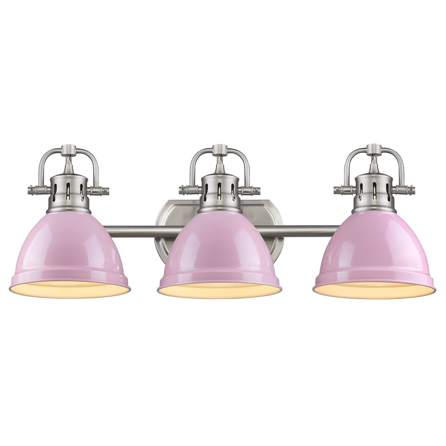 Golden Lighting Duncan 3 Light Bath Vanity in Pewter with Pink Shades
