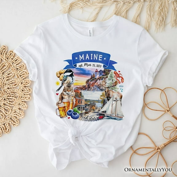 Artistic Maine State Themes and Landmarks T-Shirt, Tee for History and Travel Lovers