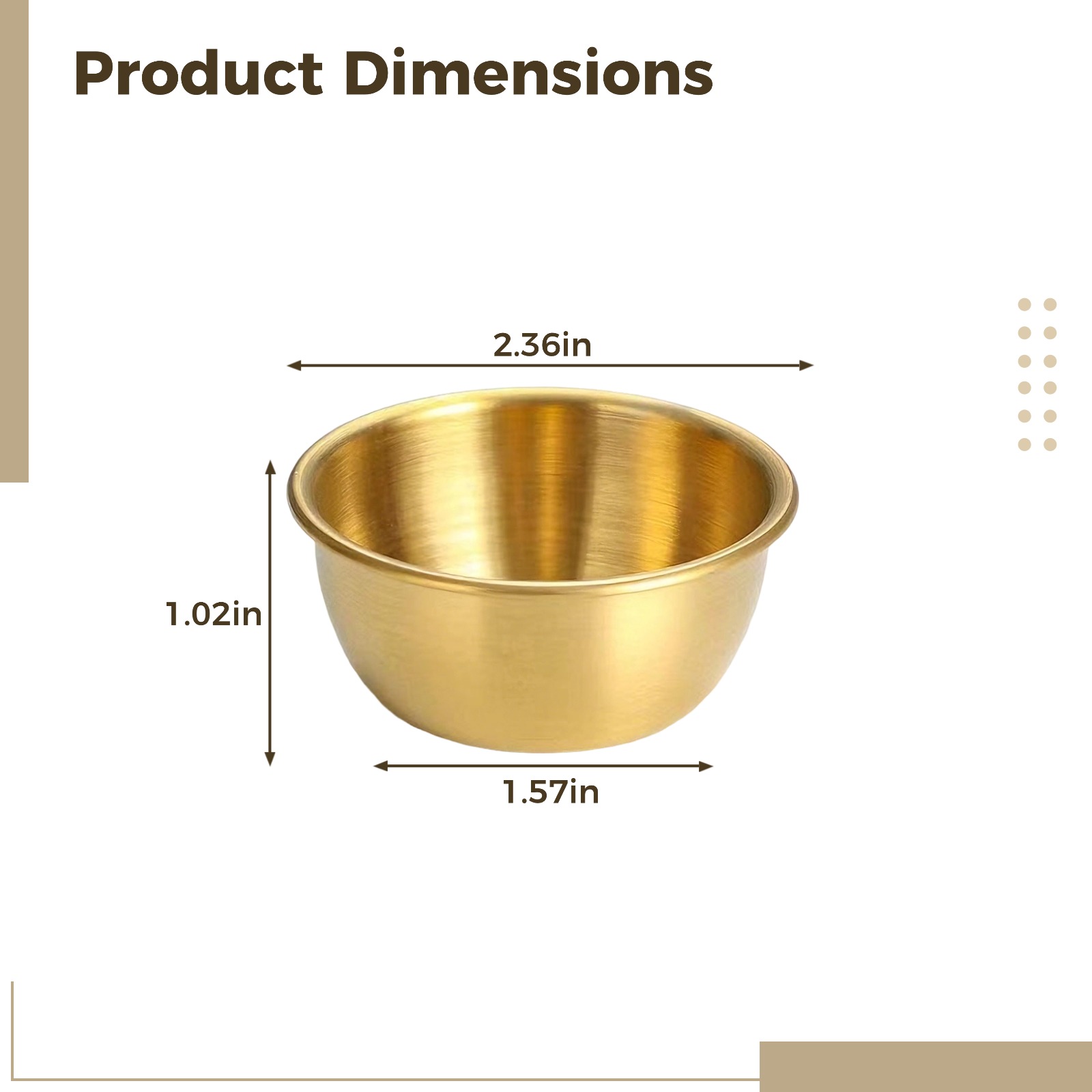 30 Pcs Stainless Steel Dipping Bowls, Mini Sauce Bowls, 2.4 in / 6 cm Gold Seasoning Dishes Set, 2.1 fl oz 60 ml Sauce Dishes, Longevity & Stackable for Kitchen, Restaurant Use