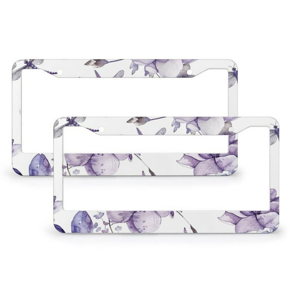 License Plate Frames Spring Blue Purple Flowers Dragonfly Licenses Plates Frames Front Licenses Plate Covers Car Tag Frame 2 PCS Spring Dragonfly Purple Flower Quality Aluminum License Plate Frame