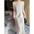 thumbnail image 2 of ZOCEPT Summer Solid Silk Long Mid-Calf Party Dresses Elegant Women‘s Silk Satin Dress Sexy V-Neck and O-Neck Korean Casual Dress, 2 of 7
