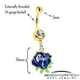 thumbnail image 2 of Body Candy Blue Gem Gold Tone Deep Blue Flower Dangle Belly Ring Stainless Steel for Women, 2 of 3