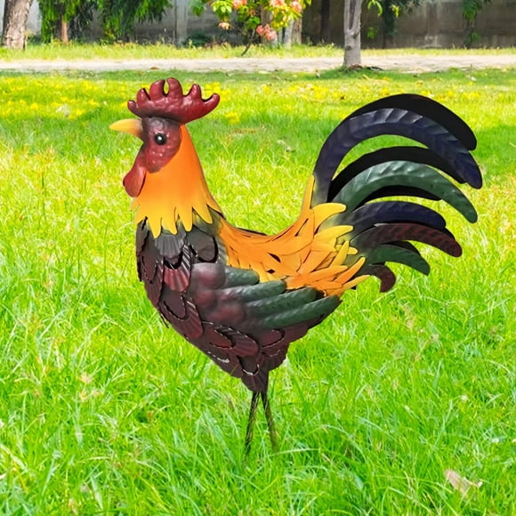 Iron Rooster Sculpture Metal Rooster Décor Lifelike Metal Rooster Figurine Rust-Proof Iron Chicken Carved Sculpture Standing Animal Lawn Ornament for Home Patio Backyard Decoration