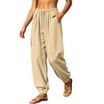 thumbnail image 5 of HomeDM Women's Pants Drawstring High Waisted Lounge Trousers Khaki Loose Athletic Work Pants with Pockets Size L, 5 of 6