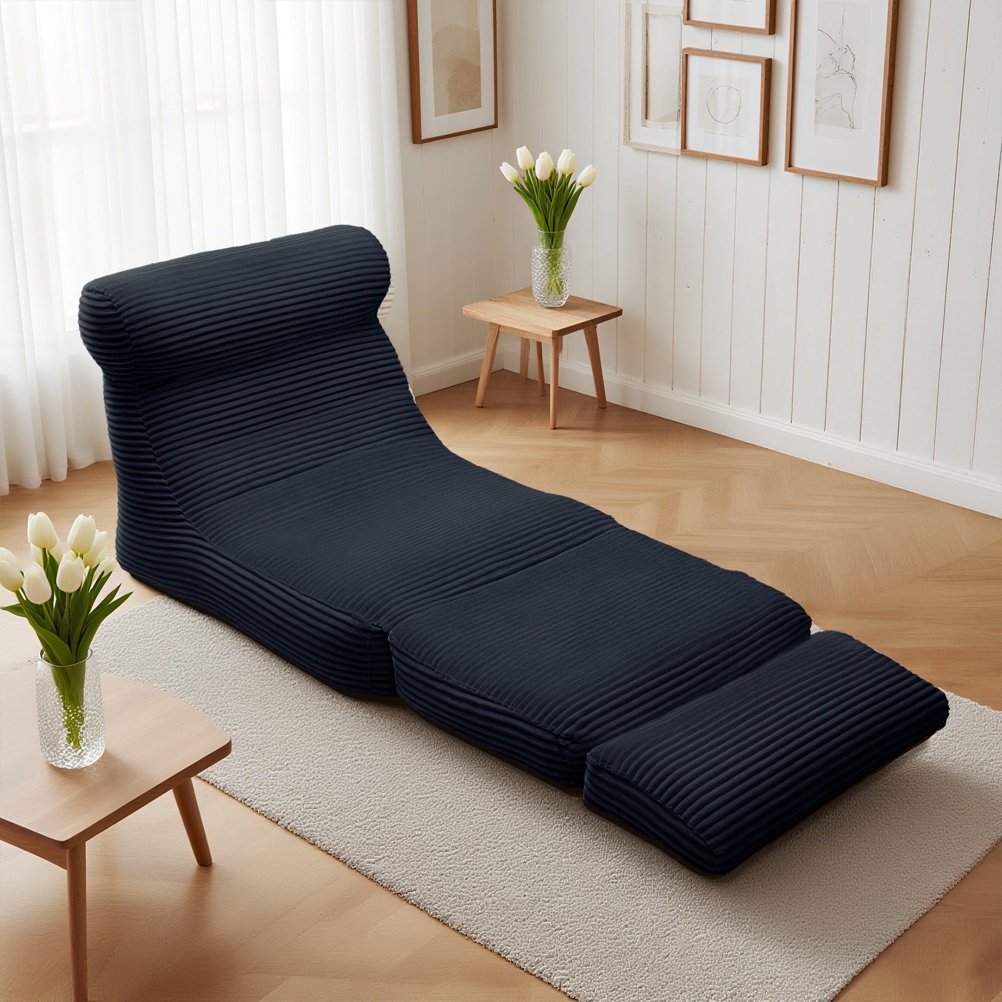 Gianna Convertible Folding Sofa Bed, Sleeper Chair with Backrest, Portable Fold Out Floor Lounger for Guest Room, Living Room, or Dorm, Black