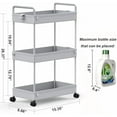 thumbnail image 2 of 3 Tier Rolling Storage Cart with Wheels Slim Craft Nail Makeup Snack Art Baby Utility Cart Organizer on 2 Lockable Wheels for Bathroom Laundry Room Kitchen Bedside Narrow Spaces, Gray, 2 of 8