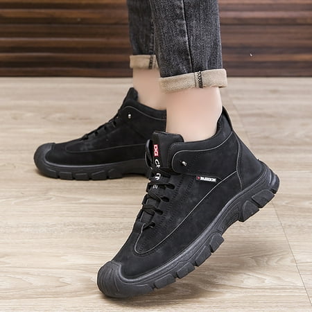 

YOUSNH Men s Winter Plush and Thickened Casual Soft Sole Anti Slip Fashionable FlockUpper Father s Shoes Cotton Shoes Shoes Men Black 10
