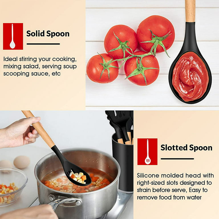 Wooden Handle Ladle Heat Resistant Food Grade Silicone Kitchen Utensils -  Temu