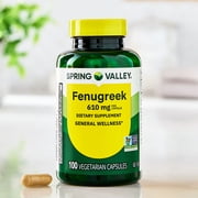 Spring Valley Fenugreek Dietary Supplement Vegetarian Capsules for General Wellness, 610 mg, 100 Count