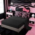 thumbnail image 3 of Erosebridal Cartoon Bow Tie Printed 7pcs Bedding Comforter Set,Ribbon Bowknot Pink Monogrammed K Queen Bedding Sets For Girls Kids,Reversible black, 3 of 7