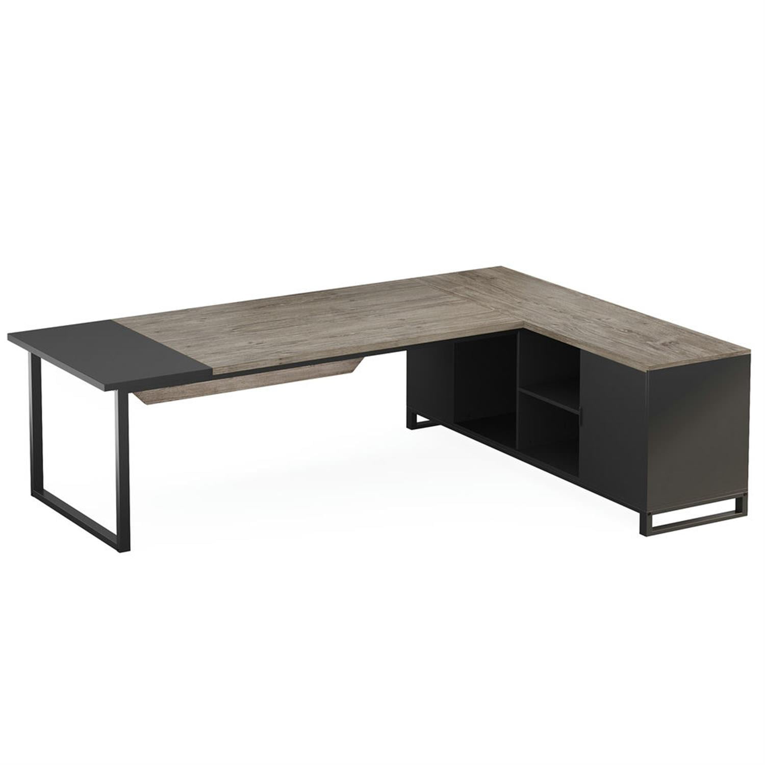 Demi Bonn Modern L Shaped Gaming Desk, 63" Executive Desk with 55" Lateral File Cabinet for Home Office, Gray